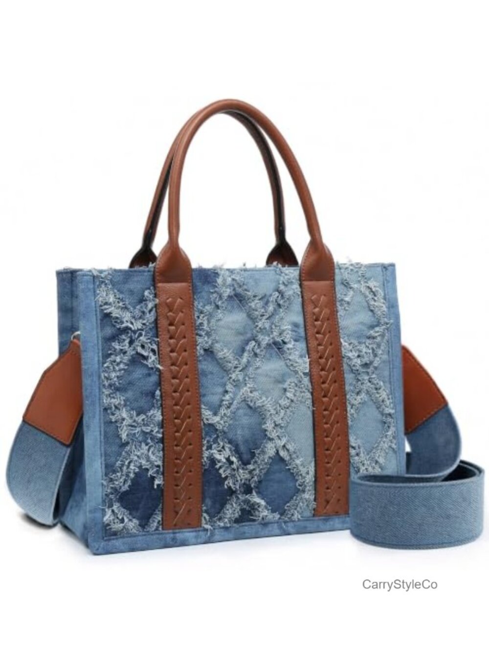 GEMIU Denim Satchel Handbag Vegan Leather Structured Tote Crossbody